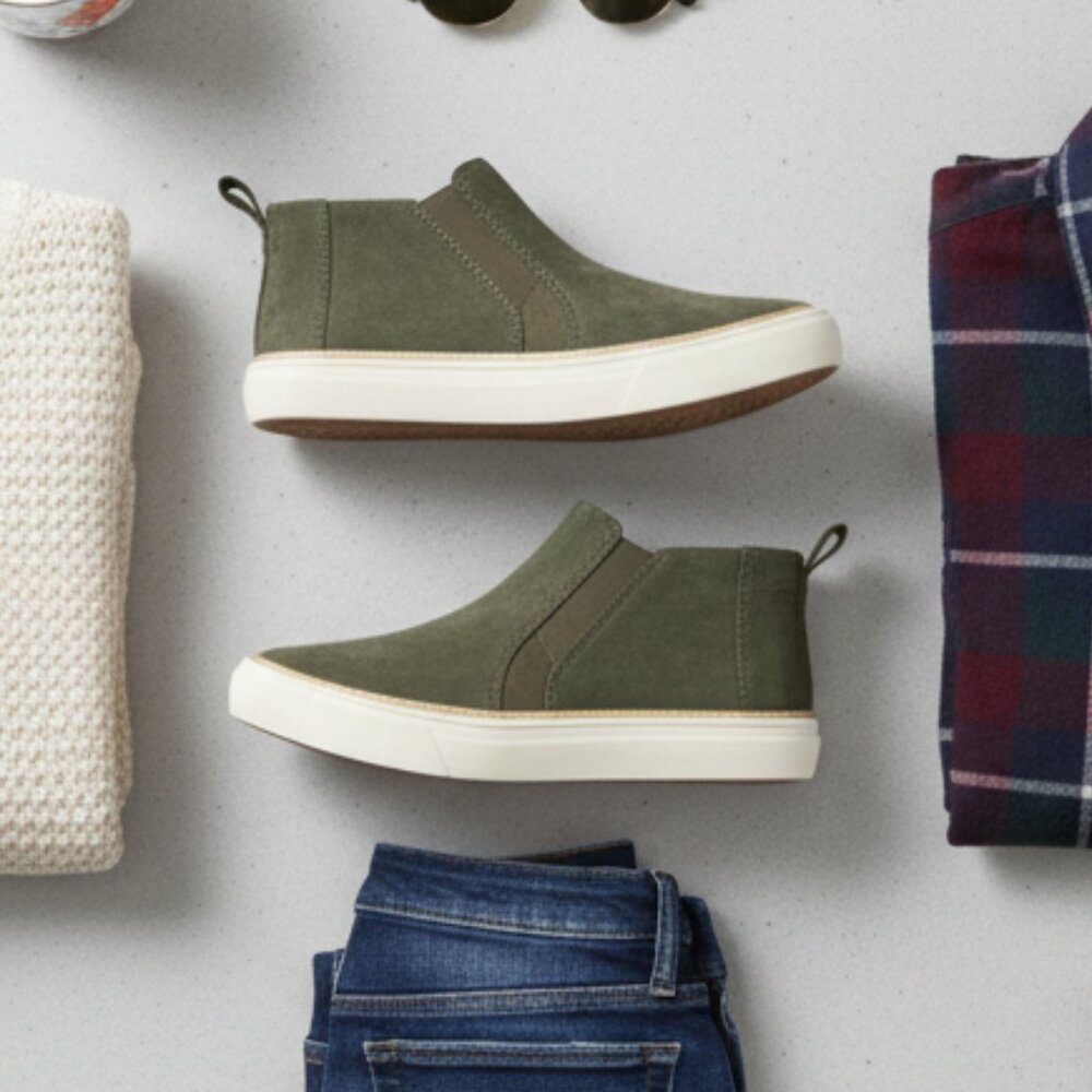 TOMS Bryce Olive Green Suede Slip-On Ankle Boots